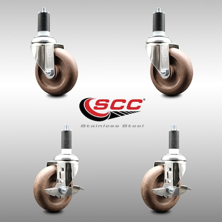 Service Caster 4 Inch 316SS High Temp Glass Filled Nylon 1-1/4 Inch Stem Caster Brake SCC, 2PK SCC-SS316EX20S414-GFNSHT-2-TLB-2-114